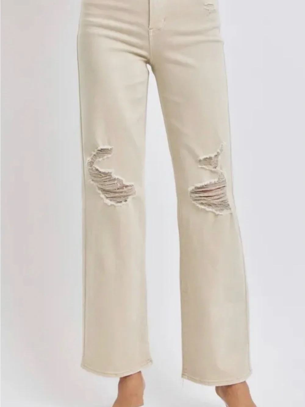Judy Blue Beige Wide Leg Distressed Jeans